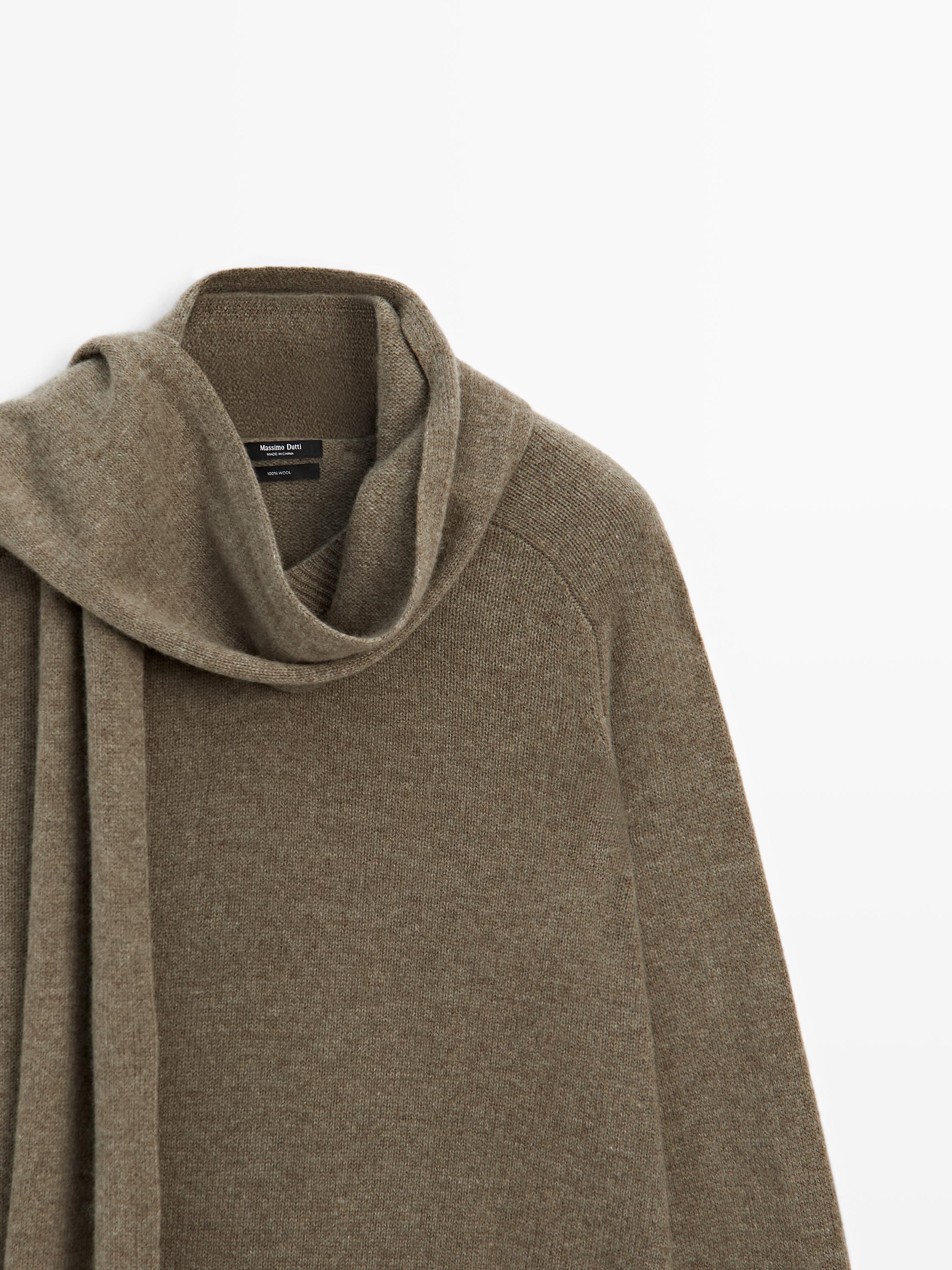 Pull écharpe en maille 100 % laine avec poche